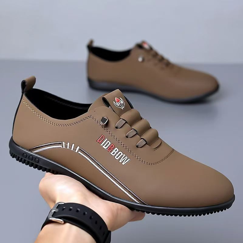 Men's Shoes 2025 Autumn New Soft Soled Four Seasons Leather Shoes Men's Plaid Thin Breathable Lightweight Casual Shoes Driving Shoes