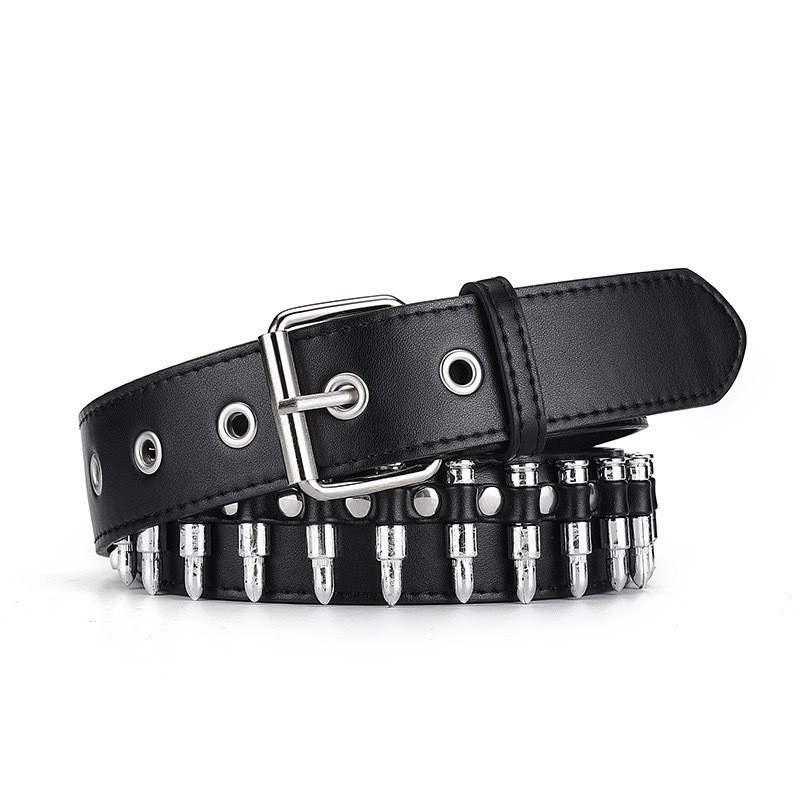 Cross-border European and American Ins Hot Girl Personalized Bullet Belt Men and Women Punk Jeans Belt Metal Stud Belt Tide