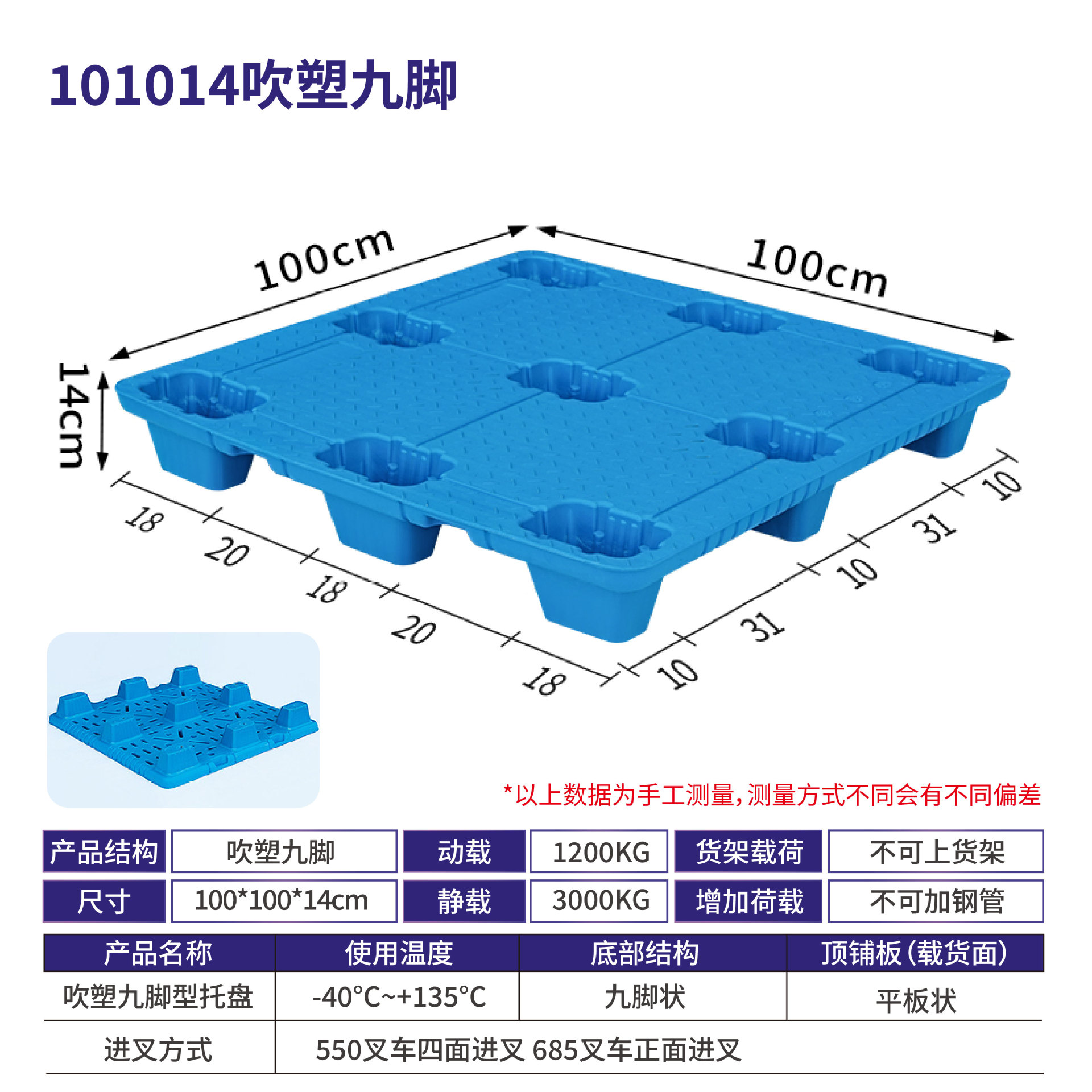 Picture of Xinyito blow molding nine-legged plastic pallet forklift logistics plane card warehouse turnover plastic moisture-proof backing plate factory