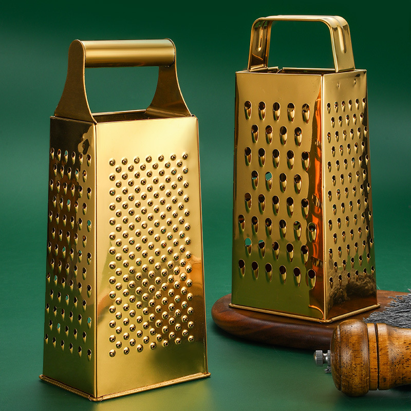 Picture of Multifunctional Stainless Steel Golden Four-sided Grater Household Vegetable and Fruit Ginger Grinding Slicing Grater Cheese Grater