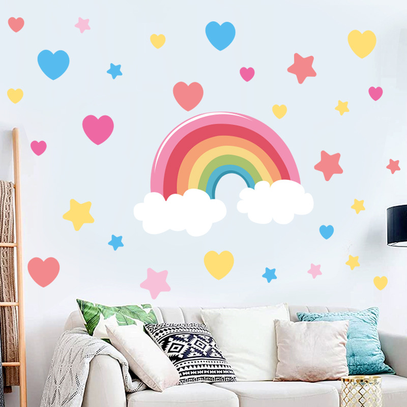 Rainbow clouds children's wall stickers Butterfly Love stars baby kindergarten girl bedroom living room wall decoration