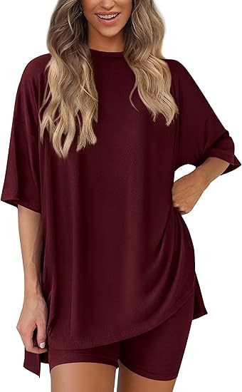 Picture of Cross-border foreign trade Amazon 2025 new women's casual round neck split loose shorts short sleeve home clothes suit