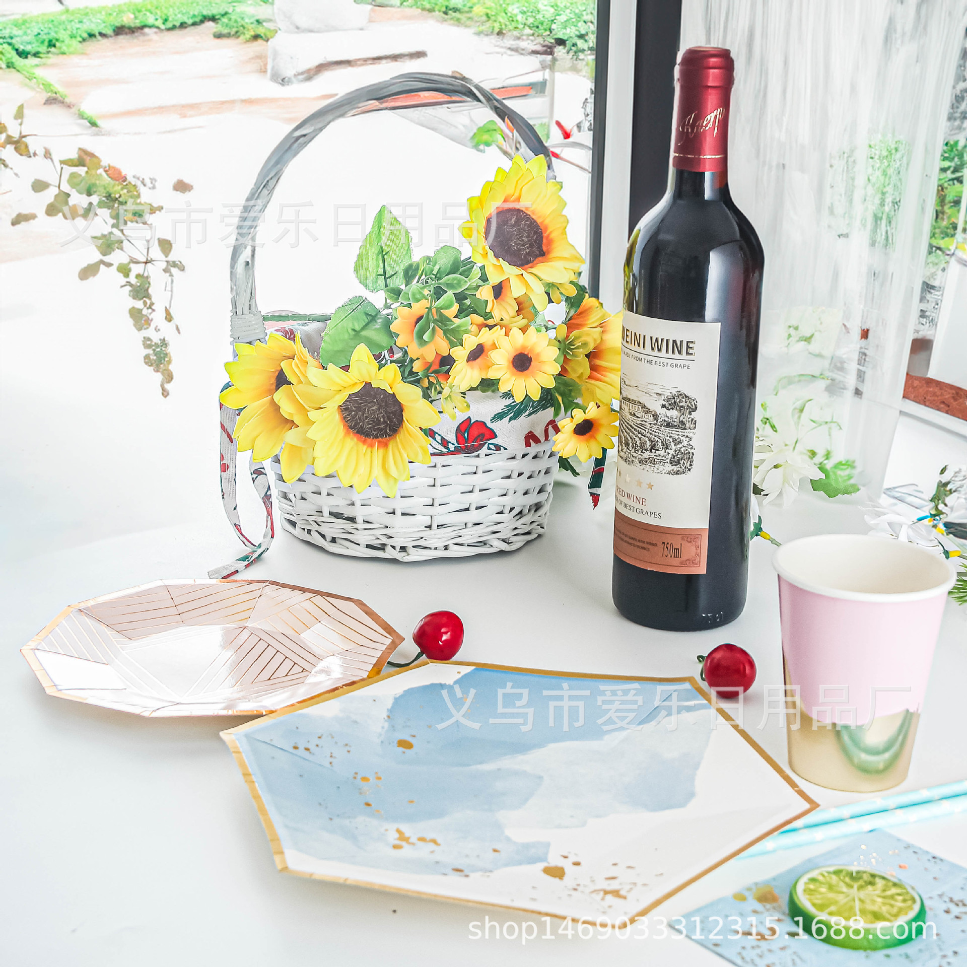 Picture of New ink blue hexagonal hot stamping paper plate wedding ceremony birthday party paper cups paper towels cross-border for now