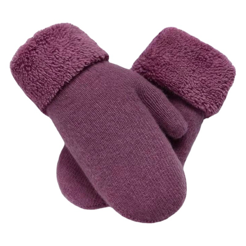 Women's Winter Thickened Student's Korean-style Cute Full-finger Rabbit Fur Plush Double-layer fleece-lined Warm Bag Finger Gloves