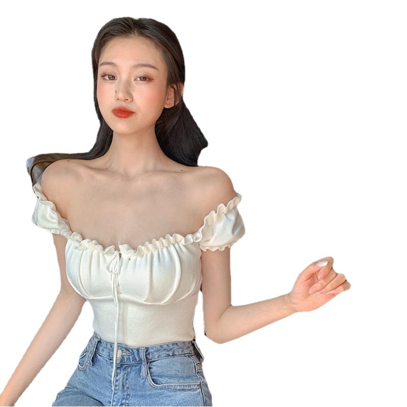 Fashionable and Chic Collarbone One-Shoulder Top for Women with Summer Design Drawstring Outer Wear Tube Top Clothes Suspenders