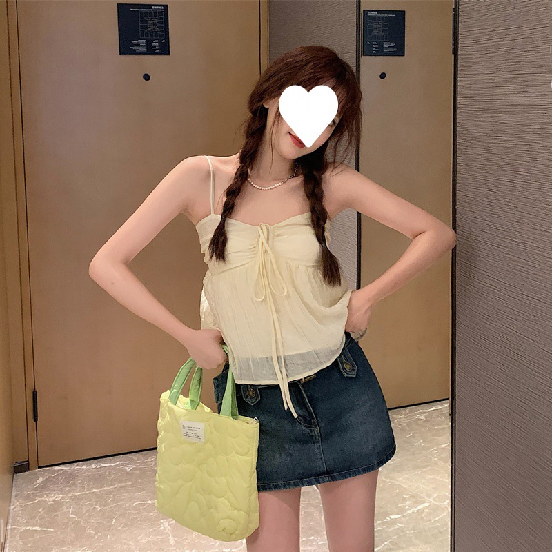 Picture of Korean design of sweet doll top female summer 2022 bow strap strap bottom suspenders chiffon shirt