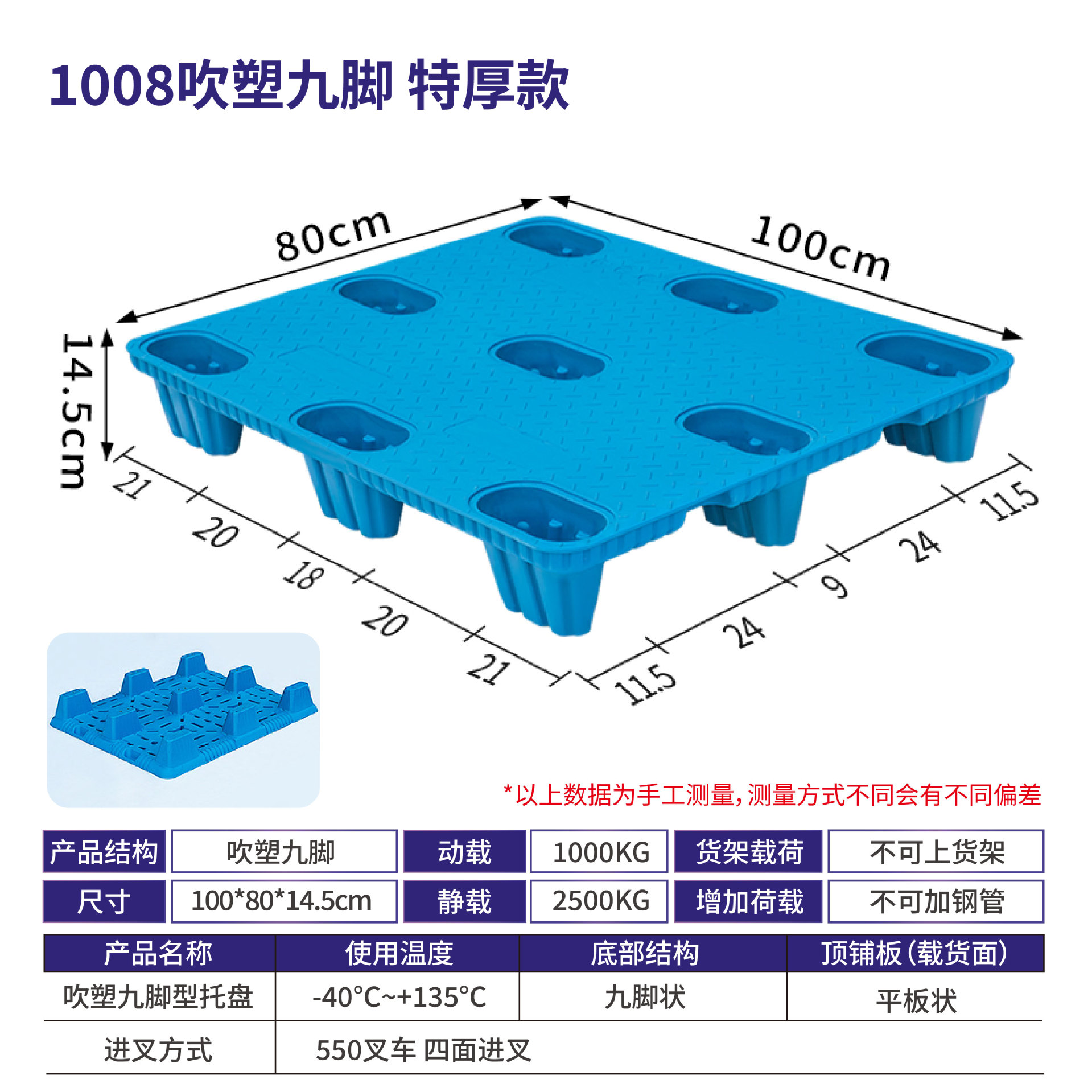 Picture of Xinyito blow molding nine-legged plastic pallet forklift logistics plane card warehouse turnover plastic moisture-proof backing plate factory