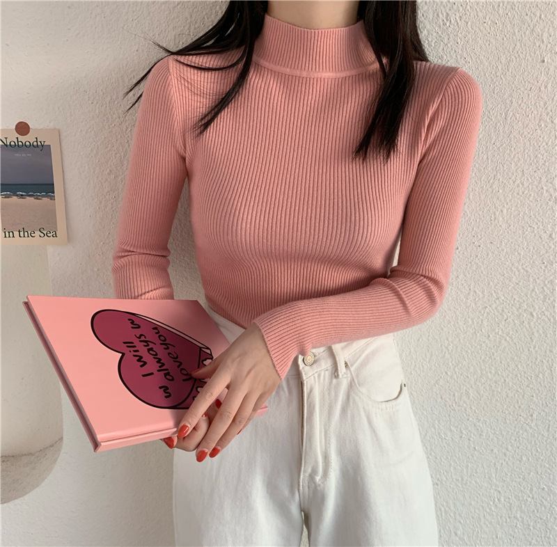Picture of High Collar Base Shirt Women's Autumn and Winter All-match Sweater Korean Style New Spring and Autumn Slim-fit Long-sleeve Inner Knitted Top