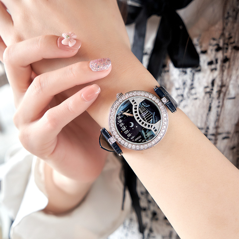Picture of Celebrity's Same Poetic Series Lover's Bridge Women's Watch Kissing Diamond-encrusted Sun and Moon Star Romantic Lover's Bridge Watch for Women