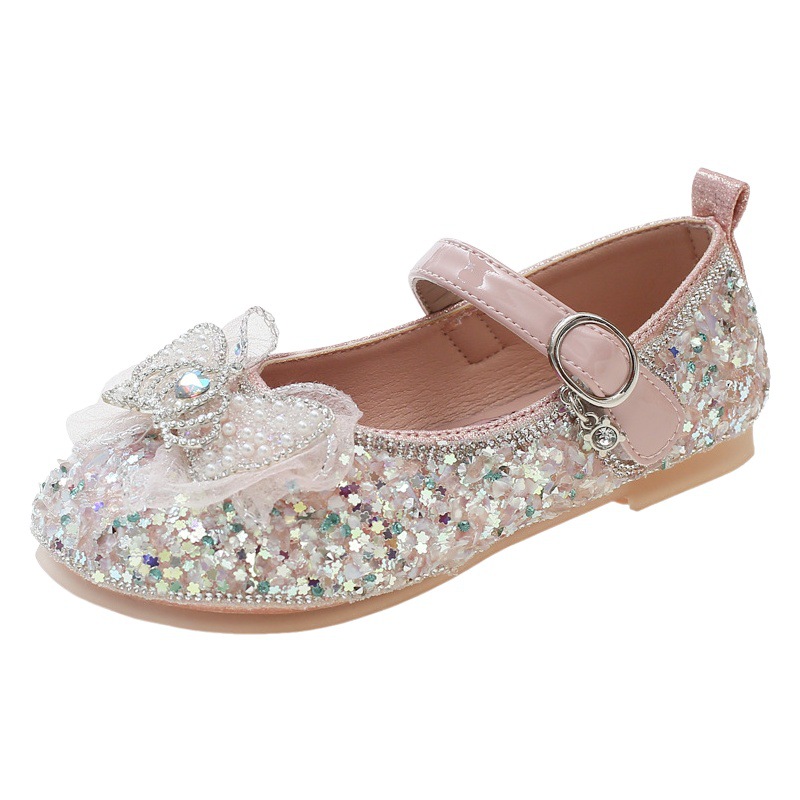 Girls' princess shoes Spring and Autumn New Aisha children's leather shoes women's soft bottom little girl crystal shoes rhinestone baby shoes