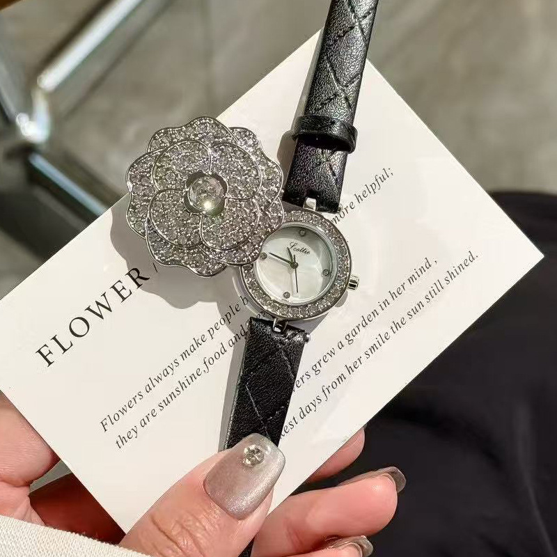 Gaudí Flip Cover Watch for Women, Starry Sky, Diamond-Encrusted Camellia, Stainless Steel Strap, Waterproof Women's Watch, Foreign Trade Cross-Border