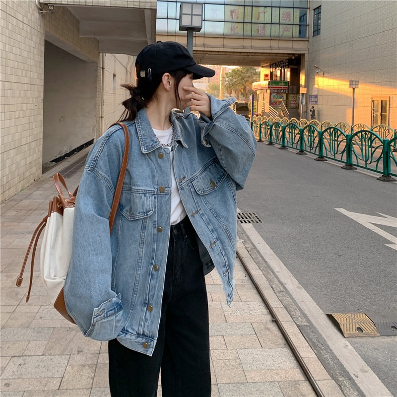 Picture of Denim Coat Women's Spring and Autumn New Korean Style Loose Slimming Lapel Long Sleeve Top Student's All-match Work Jacket
