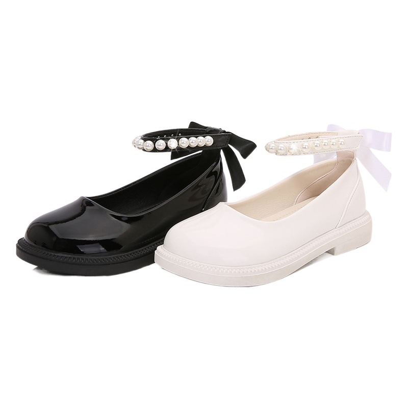 Girls' Leather Shoes 2025 New Mary Jane Bow Children's Student Performance Campus Little Girls Black Small Leather Shoes