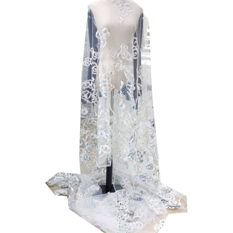 Embroidered Mesh Fabric Clouds Crane Multicolor Lace Embroidery Women's dress Stage Clothing Lace Fabric