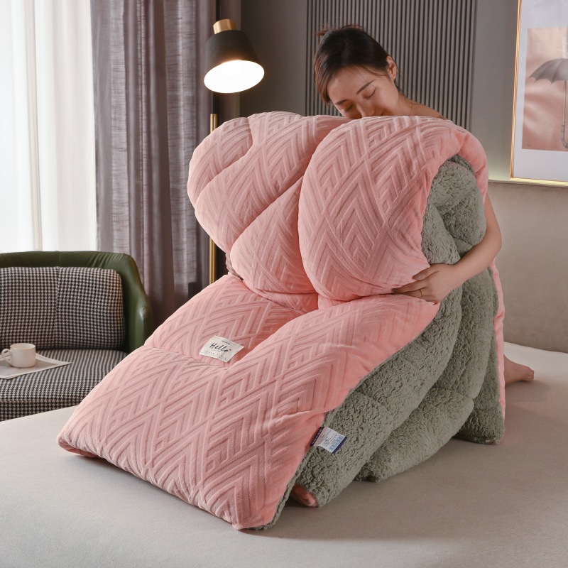 Picture of Amazon cross-border e-commerce milk fleece lambswood solid color winter quilt thickened core snowflake flannel quilt mattress
