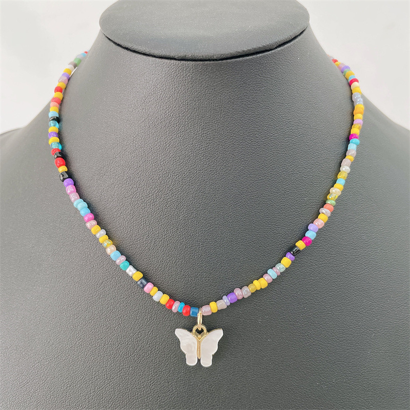 Picture of Color Rice Beads Handmade Necklace European and American Cross-border New Jewelry Ethnic Style Simple Beautiful Butterfly Pendant Necklace