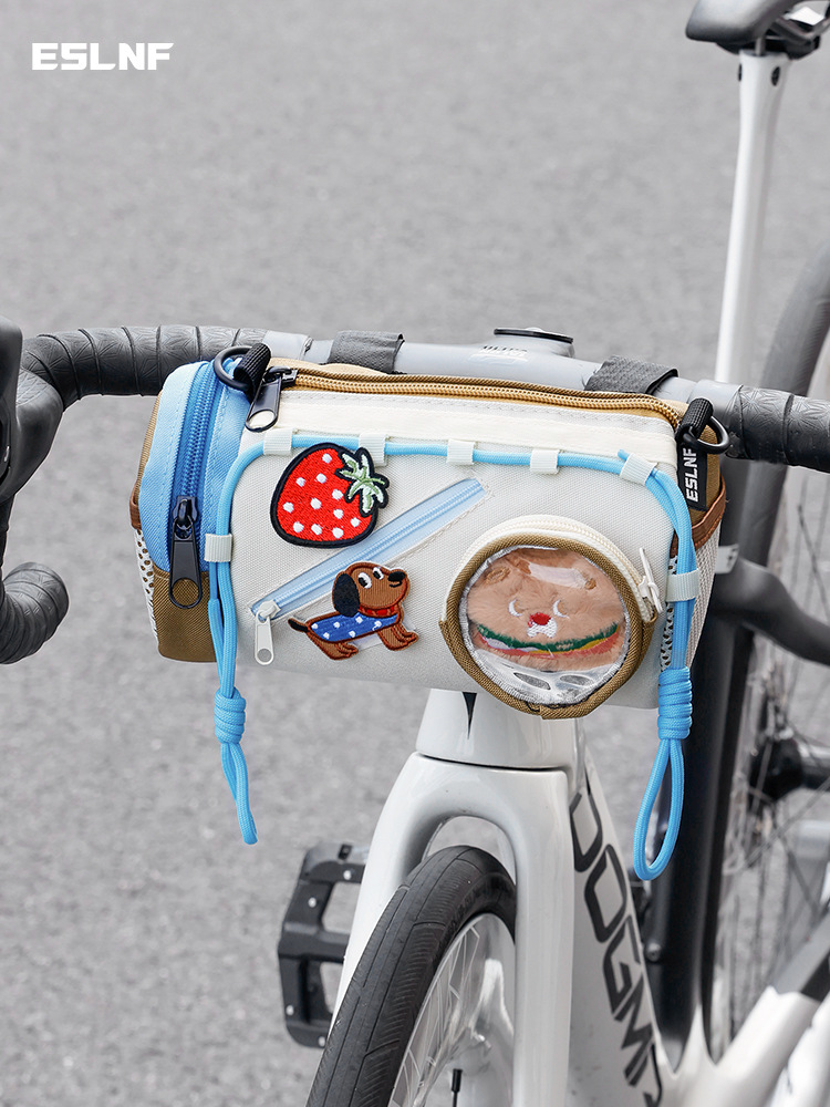 Mountain bike front handlebar pack, cartoon Velcro high-capacity road bike storage bag, cycling gear