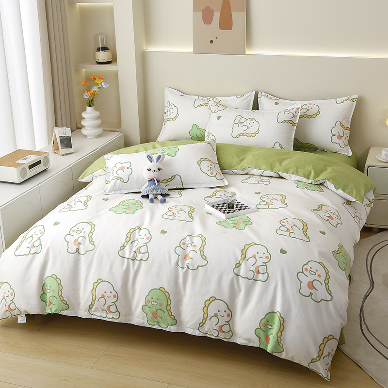 Picture of Small fresh sanding quilt cover four-piece water-washed cotton bed sheet quilt cover simple student dormitory single three-piece wholesale