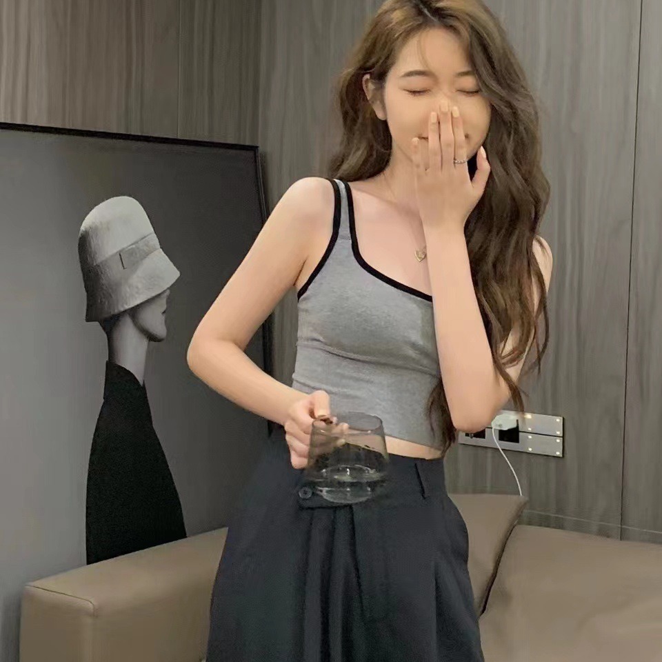 Japanese-style Seamless Contrast Color Matching Wide Shoulder Beautiful Back Base Comfortable Sling Wrapped Chest Women's Vest Sports Tube Top Underwear