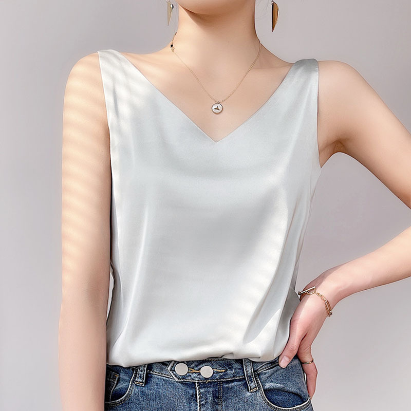Picture of Wholesale 2025 Spring and Summer Camisole for Women, Satin Inner Wear, V-Neck, Plus Size, Loose-Fitting Vest, Versatile for Outerwear