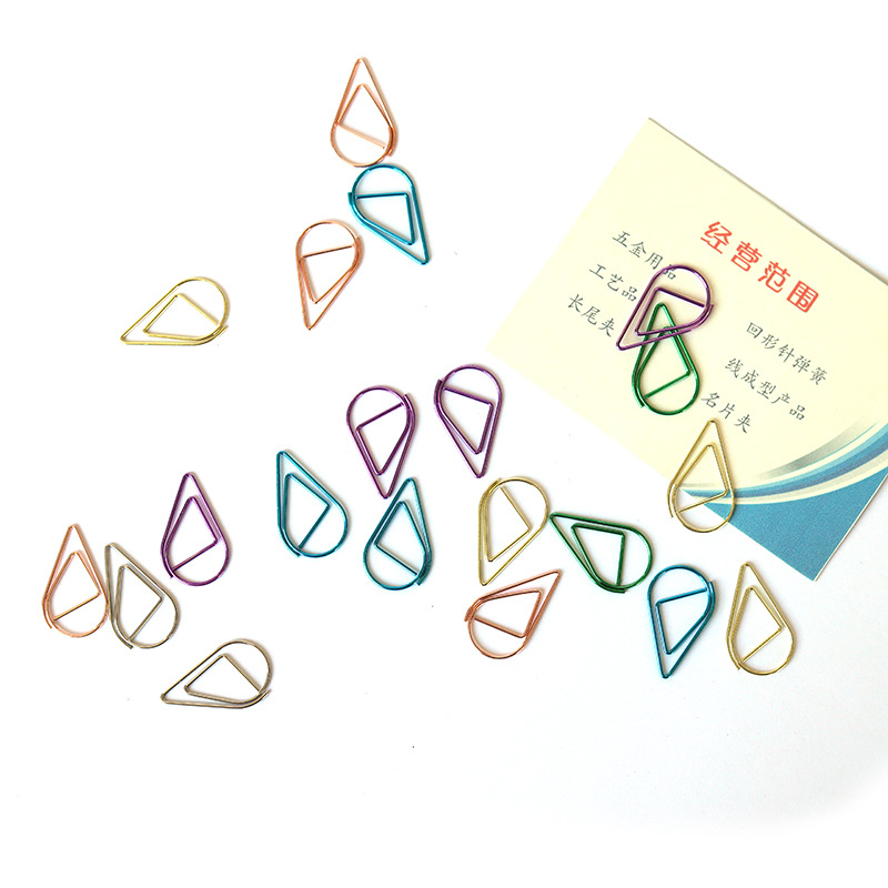 Cute small size water drop shape paper clip wholesale metal bookmark color paper clipmessage clip book page clip