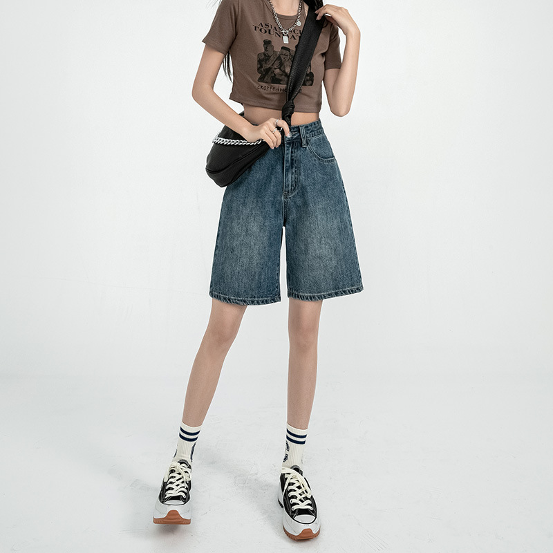 Picture of High waist Denim shorts women's 2022 new summer thin straight cropped pants loose slimming wide leg cropped pants