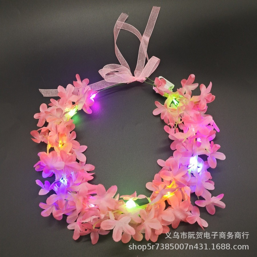 Picture of New luminous Garland Hawaiian headdress children adult stage performance green leaf flower piece headband stall night market