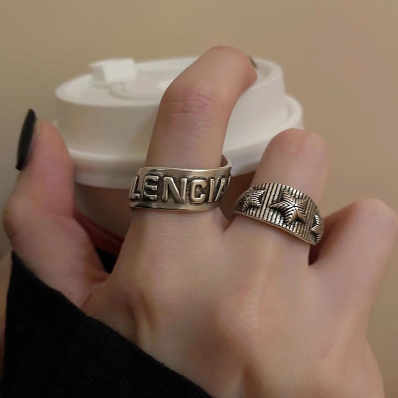 Vintage Letter Personality Ring for Women, Simple Fashion Hip-Hop Open Ring, Trendy Cool Creative Versatile Index Finger Ring