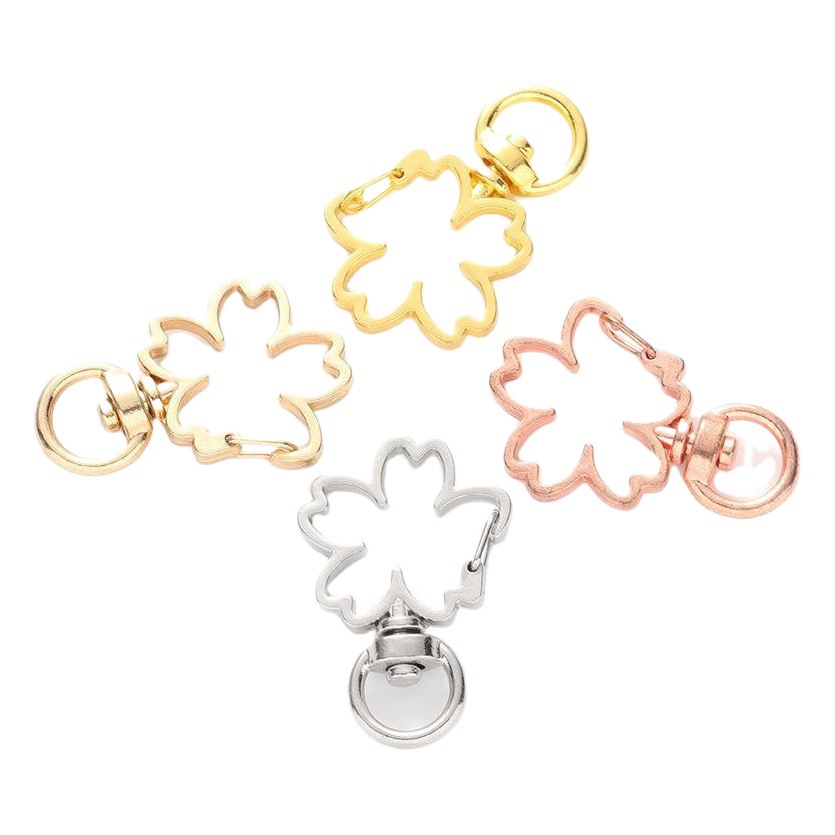 Spot Wholesale Special-Shaped Metal Hook Buckle Jewelry Pendant DIY Accessories Color-Preserving Electroplating Small Cherry Blossom Keychain Handmade