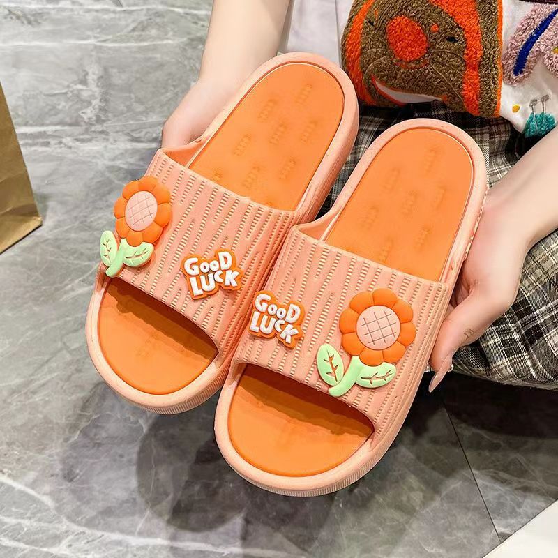 Summer Women's Indoor and Outdoor Thick-Soled Non-Slip Soft-Soled Casual Floral Bathroom Shower Slippers, Same Style for Parents and Children