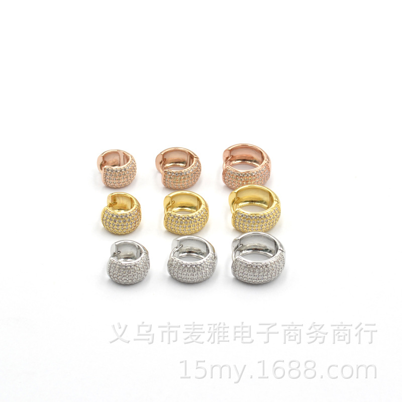 New zircon ear buckle micro-inlaid round wide face ear buckle fashion personality cartilage earrings foreign trade ear jewelry KT10