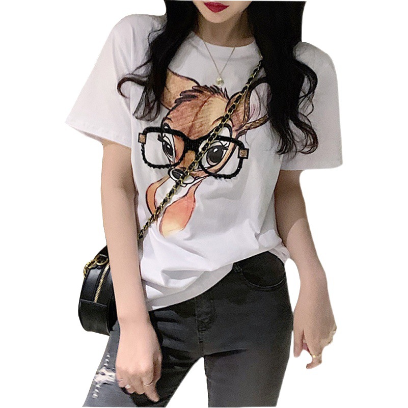 Picture of ins Artistic Women's Casual Base Shirt Women's Korean Loose Top Women's Summer Couple's Short Sleeve T-Shirt Women's Wholesale