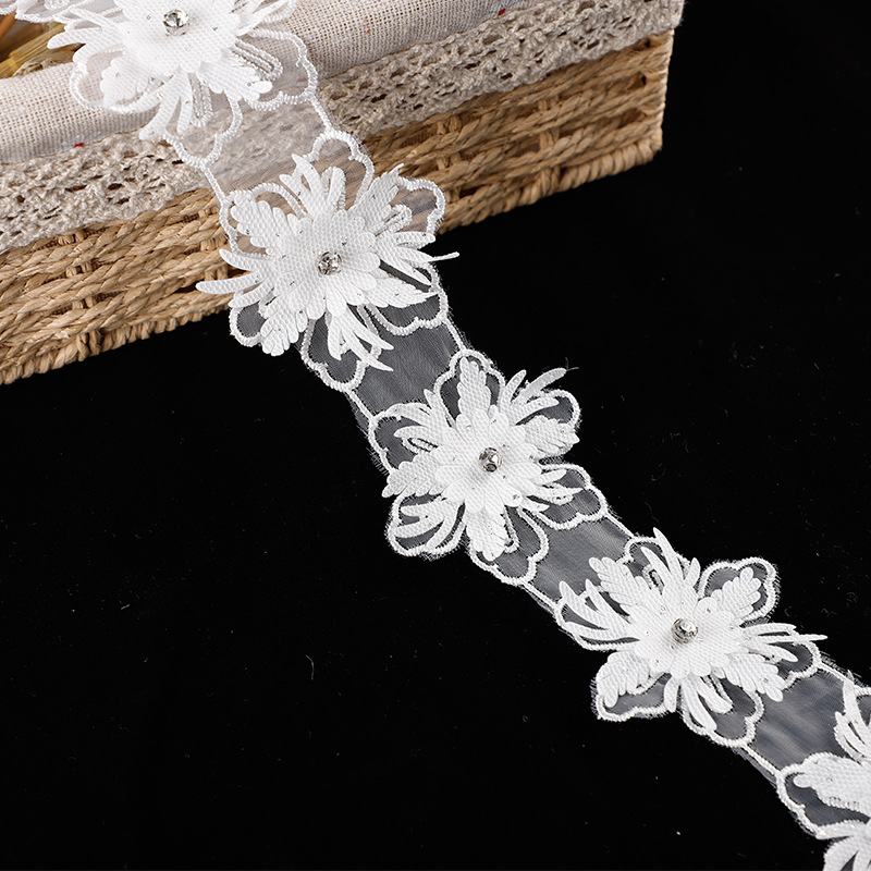 5.5cm wide white fresh lolita hanfu embroidery nail beads handmade lace accessories diy clothing decoration