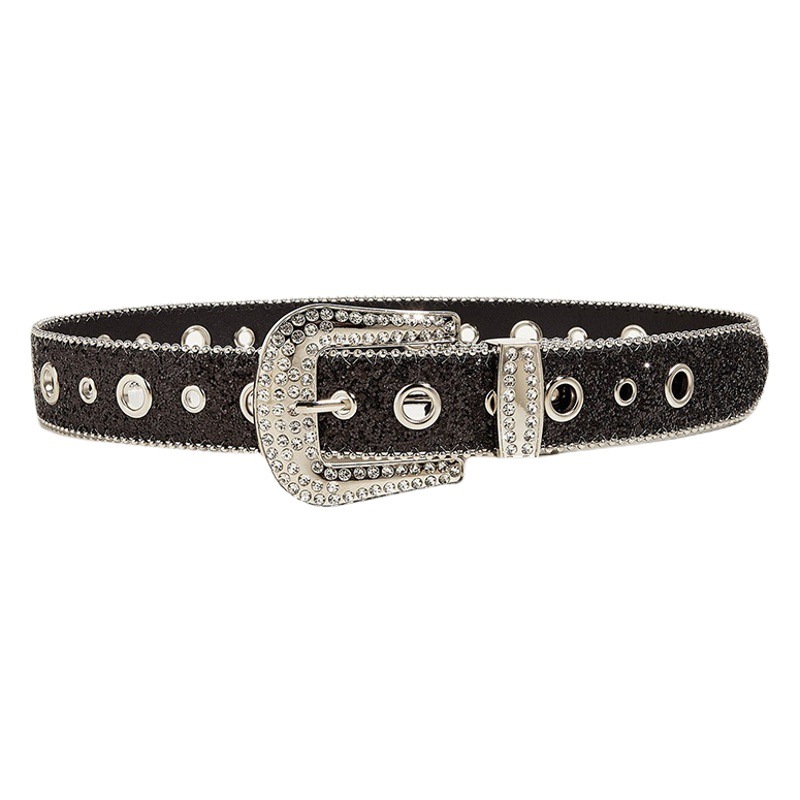 Rhinestone Belt Women's Ins Style Wide Belt Decoration European and American Fashion Personalized Sequined Jeans with Versatile Design