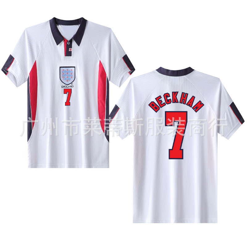 1998 England home vintage jersey No. 7 Beckham No. 9 Shearer No. 20 Owen re-engraved Thai jersey