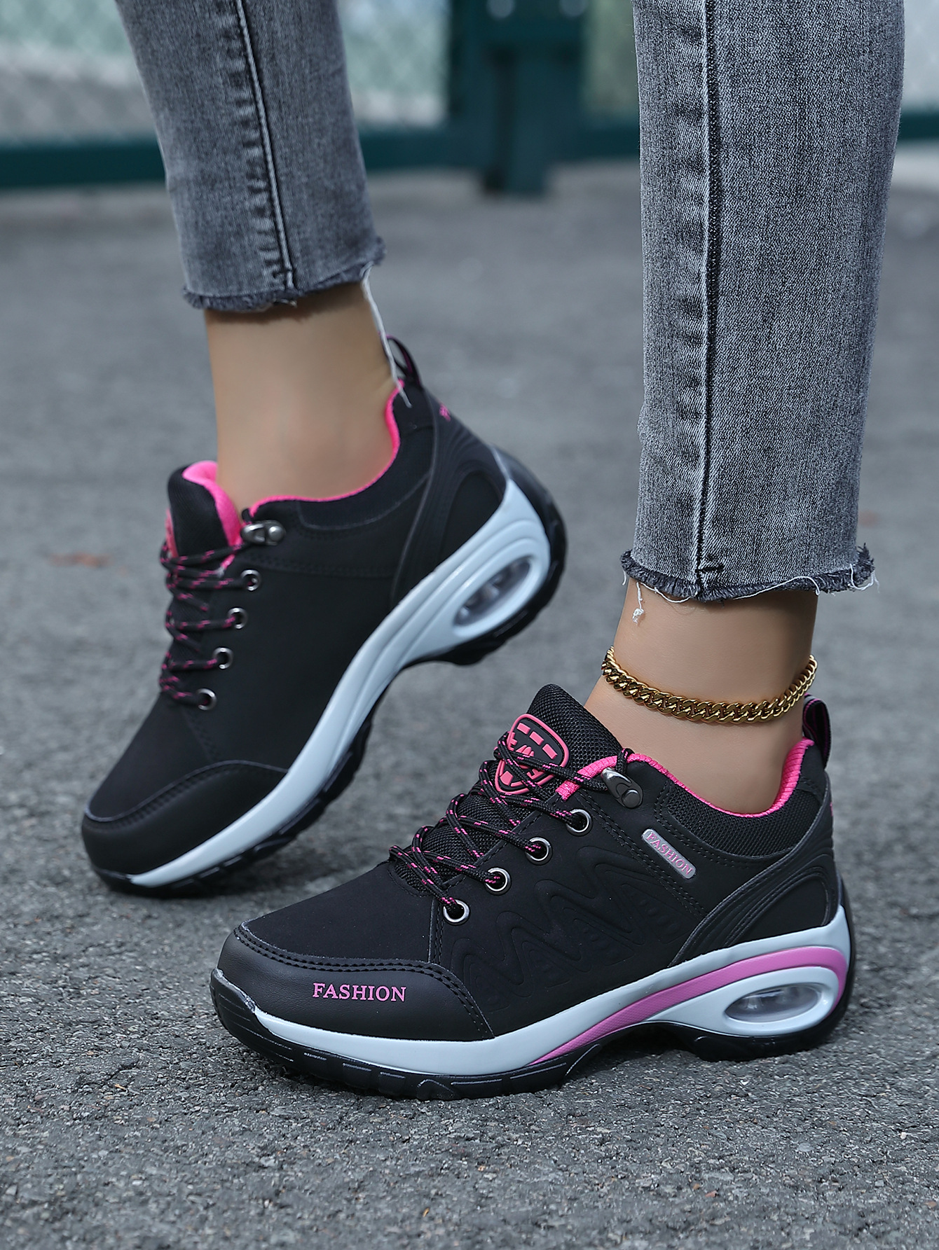 Cross-border Spring and Autumn New Sports Casual Shoes Women's Thick Bottom Shock Absorbing Air Cushion Outdoor Shoes Middle-aged Mother Travel Shoes
