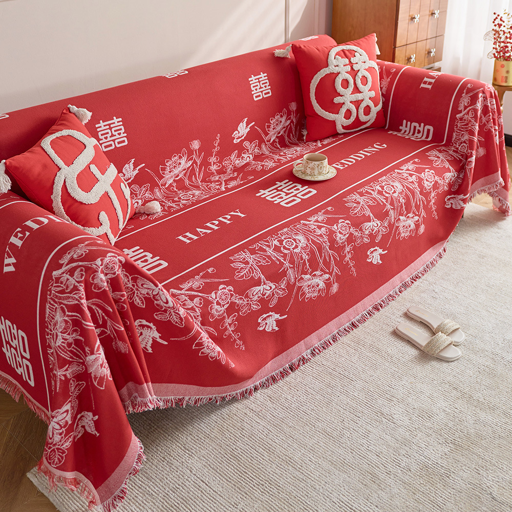New Chinese Style Festive Jacquard Sofa Towel Cover Cloth Red Wedding Arrangement Wedding Atmosphere Decorative Cloth All-inclusive Sofa Cover