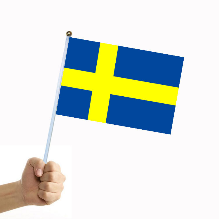 [Swedish Hand Flag] Flag with Flagpole 8 14*21cm Polyester Double-sided Pattern for Cross-border