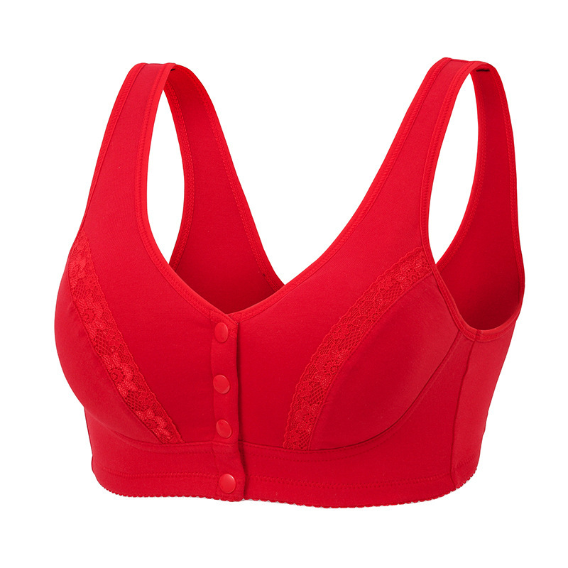 Picture of Mom's Underwear Women's Bra No Steel Ring Vest Thin Front Buckle Middle-aged and Elderly 50-year-old plus size Breathable Bra