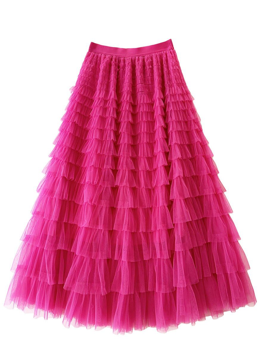Picture of Mesh Splicing Cake Skirt 2025 Spring, Summer, Autumn and Winter New Mid-Length Skirt A-Line Long Skirt Fluffy Gauze Skirt