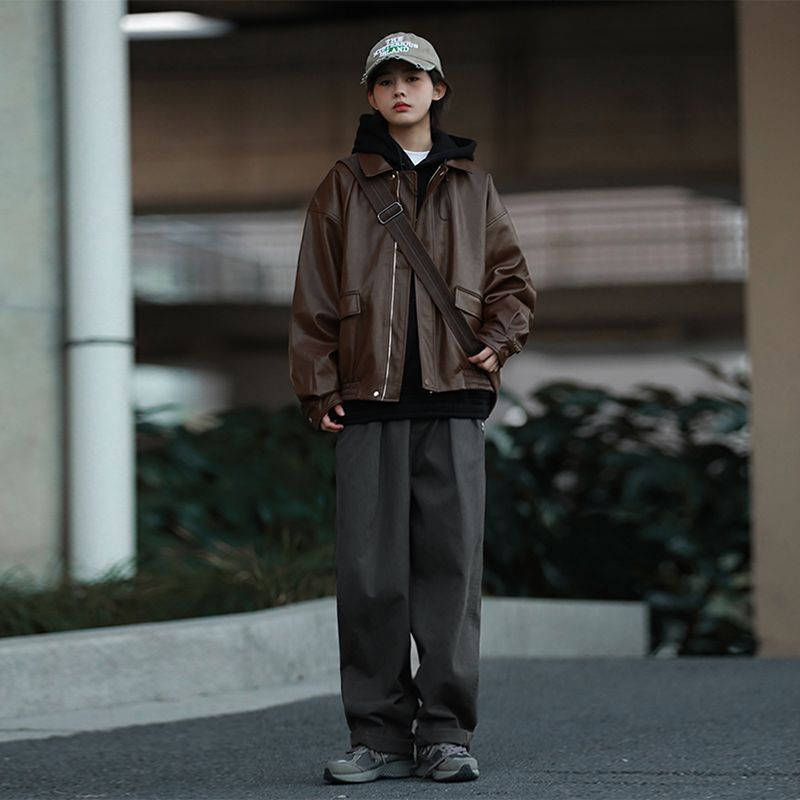 Picture of American leather jacket retro thickened 2025 fall/winter Maillard motorcycle jacket for men and women casual cool
