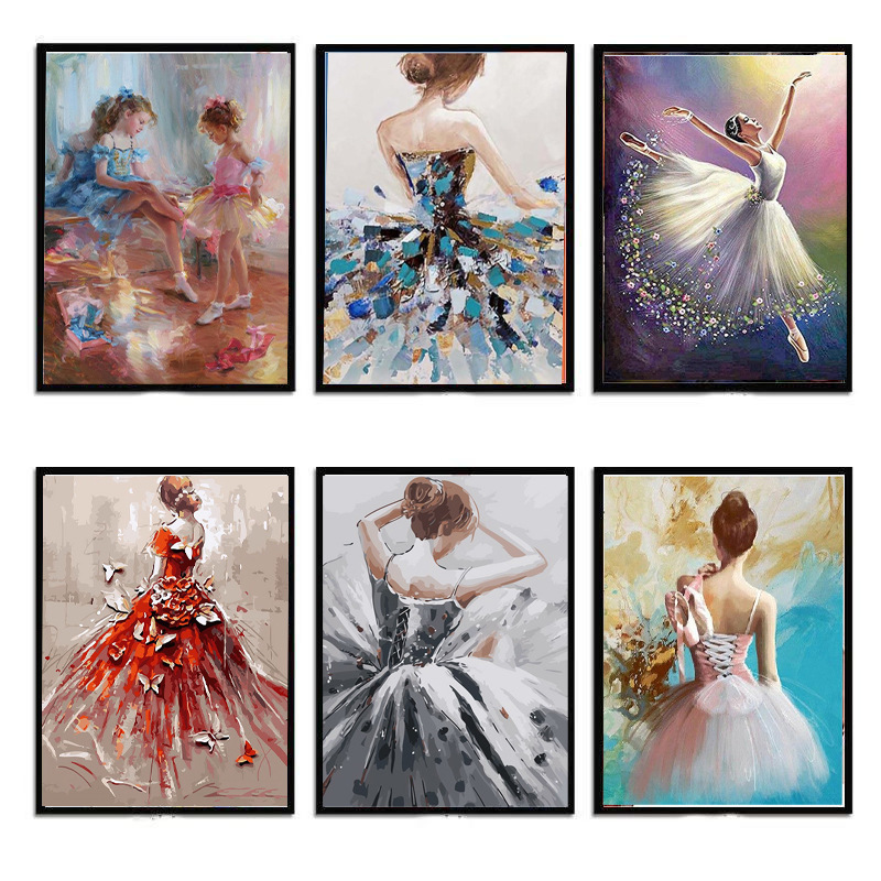 Ballet Digital oil painting diy hand-painted color filling cross-border generation hallway corridor hanging painting dance art decorative painting