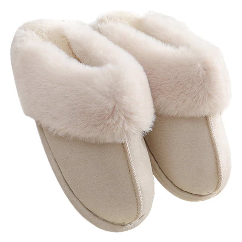 Cotton Shoes Winter Women's Korean Style Suede Cotton Slippers Home Autumn and Winter Couples Thick Wool Non-Slip Slippers Breathable Feeling of Stepping on Shit
