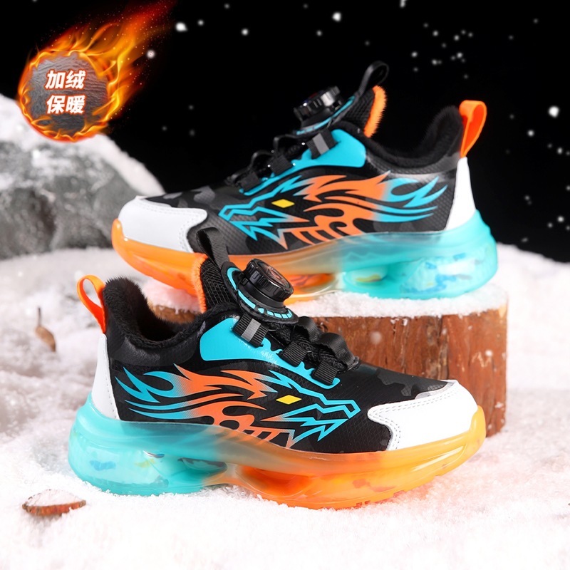 Two cotton warm children's shoes leather waterproof non-slip wear-resistant boys sneaker 2024 winter new student sneaker