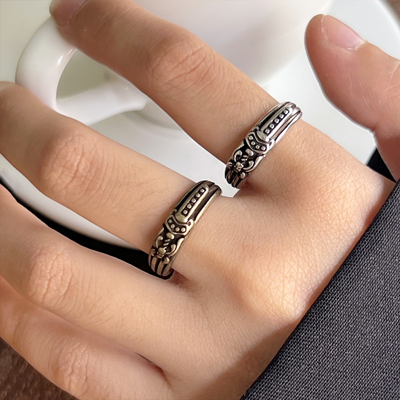 Lan Zhi Personality Small Zhong Tai Silver Jewelry Women's Vintage vintage Bronze Ring European and American 925 Sterling Silver Ring for Men