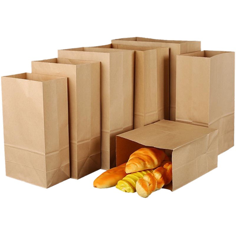 Kraft paper bag wholesale oil-proof packaging storage Food small paper bag square bottom takeaway catering packaging customization