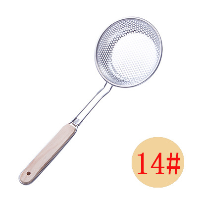 Picture of 201 stainless steel colander wooden handle punching oil grid 40 mesh flour sieve baking tools Kitchen Dumpling fishing filter