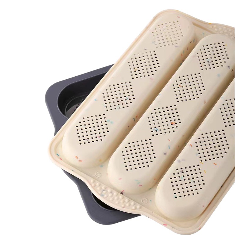 New in stock Silicone Long Strip Three-Slot Bread Baking Pan Diamond Grid Cake Mold for Home DYI Baking