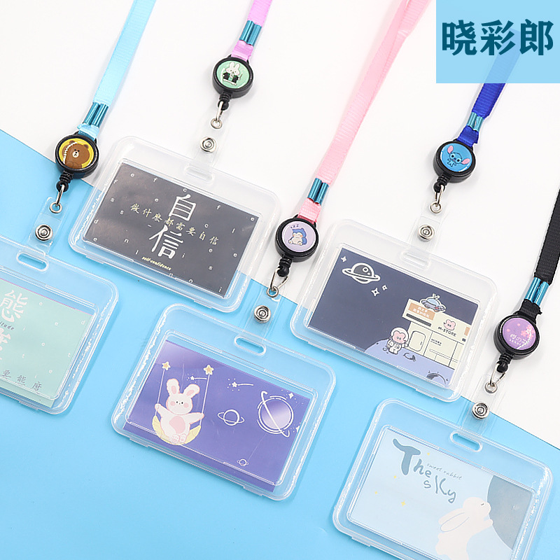 Picture of Campus student card holder retractable horizontal transparent card holder bus card holder ID card holder ID card holder lanyard
