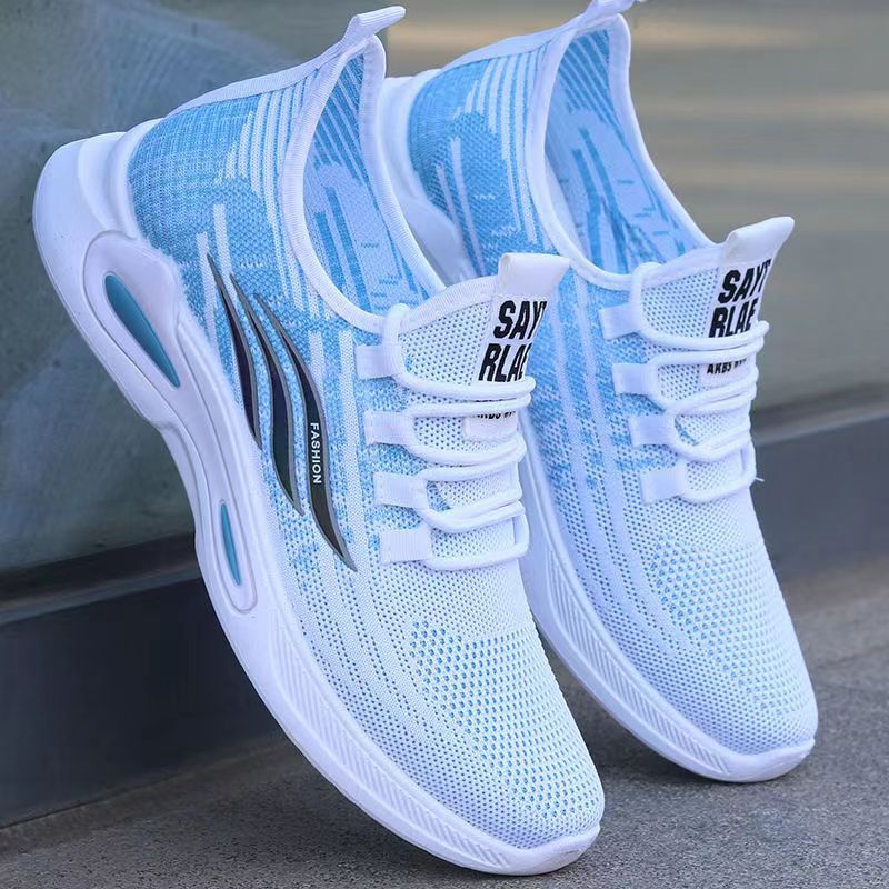 Men's Fly-Knit Shoes, Comfortable Men's Casual Shoes, Outdoor Breathable Running Shoes, Foreign Trade Lace-Up Men's Sports Shoes with Hollow Design